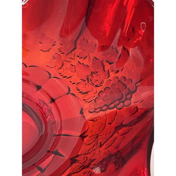 L G Wright 14” Ruby Round Serving Bowl Cadmium Paneled Grape Crimped Ruffle Glow - Picture 7 of 11